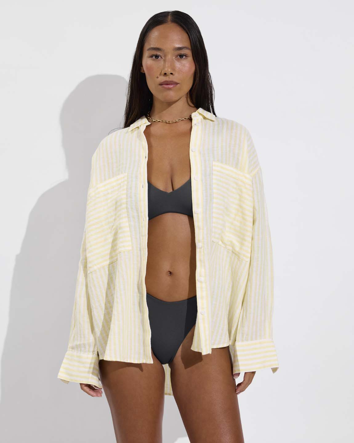 Getaway Button Down - Bungalow Stripe: Melt / Coconut